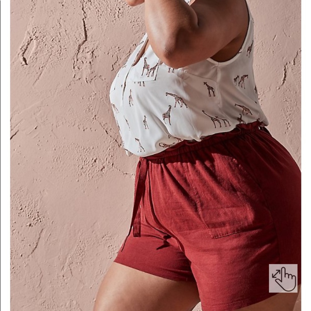 TORRID DRAWSTRING PAPERBAG WAIST MID SHORT - LINEN BRICK RED. 1xl
